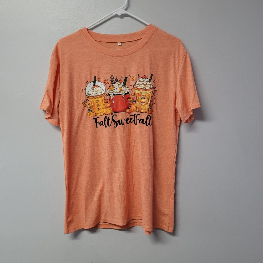 Fall Sweet‎ Fall Pumpkin Spice Coffee Latte Orange Heather T Shirt Large
